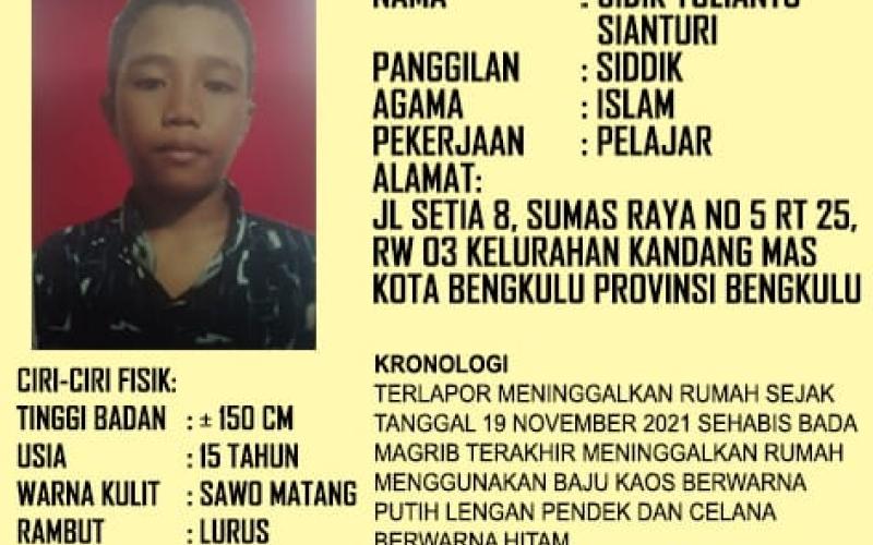 Informasi Orang Hilang, Sidik Pelajar Kota Bengkulu Hilang Sebulan Terakhir!