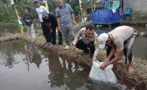 Dukung Ketahanan Pangan, Bhabinkamtibmas Polsek Lebong Selatan Dampingi Pelepasan 5.000 Bibit Ikan Nila
