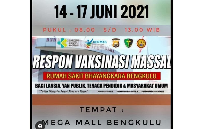 RS Bhayangkara Laksanakan Vaksin Masal Gratis di Mega Mall