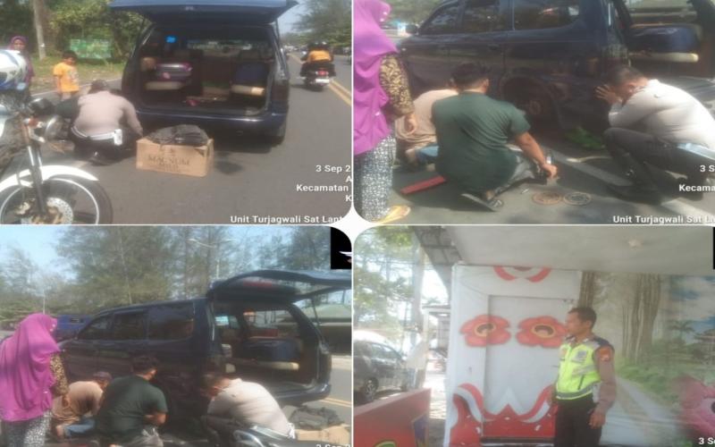 Patroli, Personel Sat Lantas Polresta Bengkulu Bantu Warga yang Mengalami Kerusakan Mobil