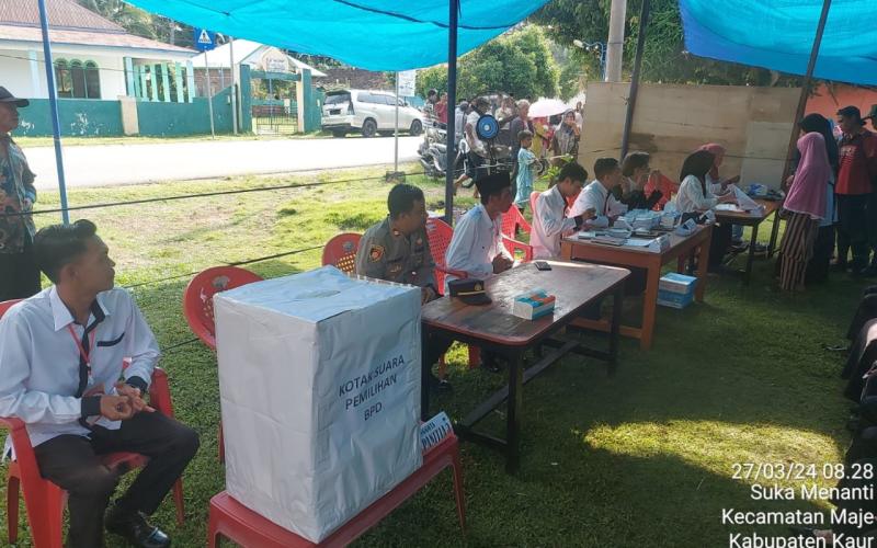 Personel Polsek Maje Lakukan Pengamanan Pemungutan Suara Pemilihan BPD Desa Suka Menanti 