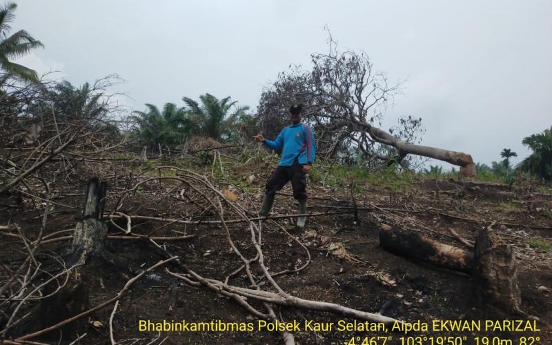 Bhabinkamtibmas Polsek Kaur Selatan Lakukan Pengecekan Lokasi Kebakaran Lahan Kebun di Desa Sukaraja 