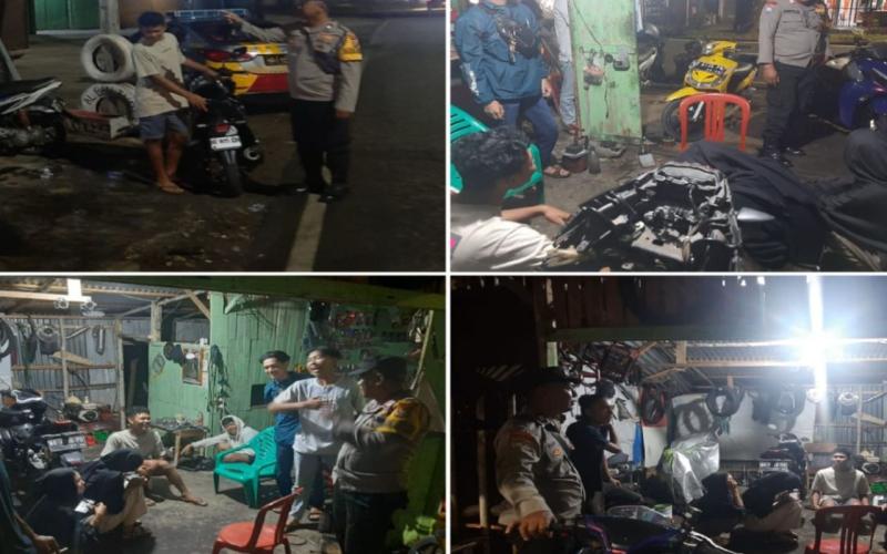 Patroli Dialogis Polsek Gading Cempaka Jaga Keamanan Malam Hari di Bengkel Motor