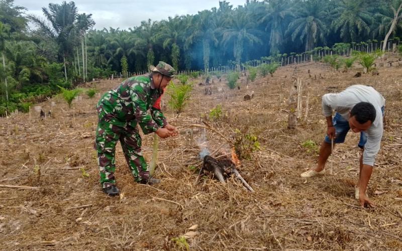 Anggota Satgas TMMD Ke-124 Kodim 0408/BS Bantu Warga Bersihkan Kebun Sawit