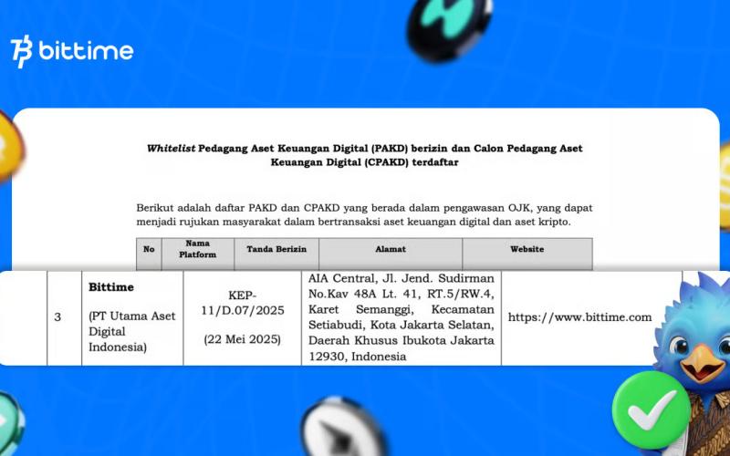 Bittime Terdaftar dalam Whitelist Penyelenggara Perdagangan Aset Keuangan Digital dan Aset Kripto Berizin oleh OJK