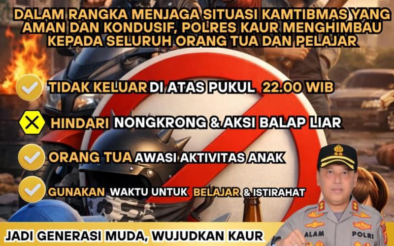 Polres Kaur Imbau Pemberlakuan Jam Malam bagi Anak dan Pelajar