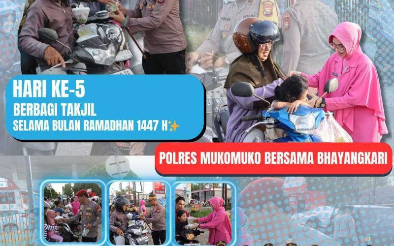 Polres Mukomuko Bersama Bhayangkari Berbagi Berkah Puasa ke-5 Ramadhan, Bagikan Lebih dari 100 Takjil