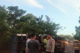 Quick Respon, Polsek Lais Bantu Evakuasi Truk Terguling.