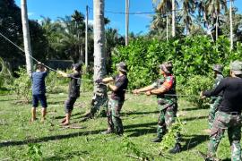 Satgas TMMD Ke-124 Kodim 0408/BS Mencari Kayu Lagi Sebagai Tambahan Bangun Jembatan